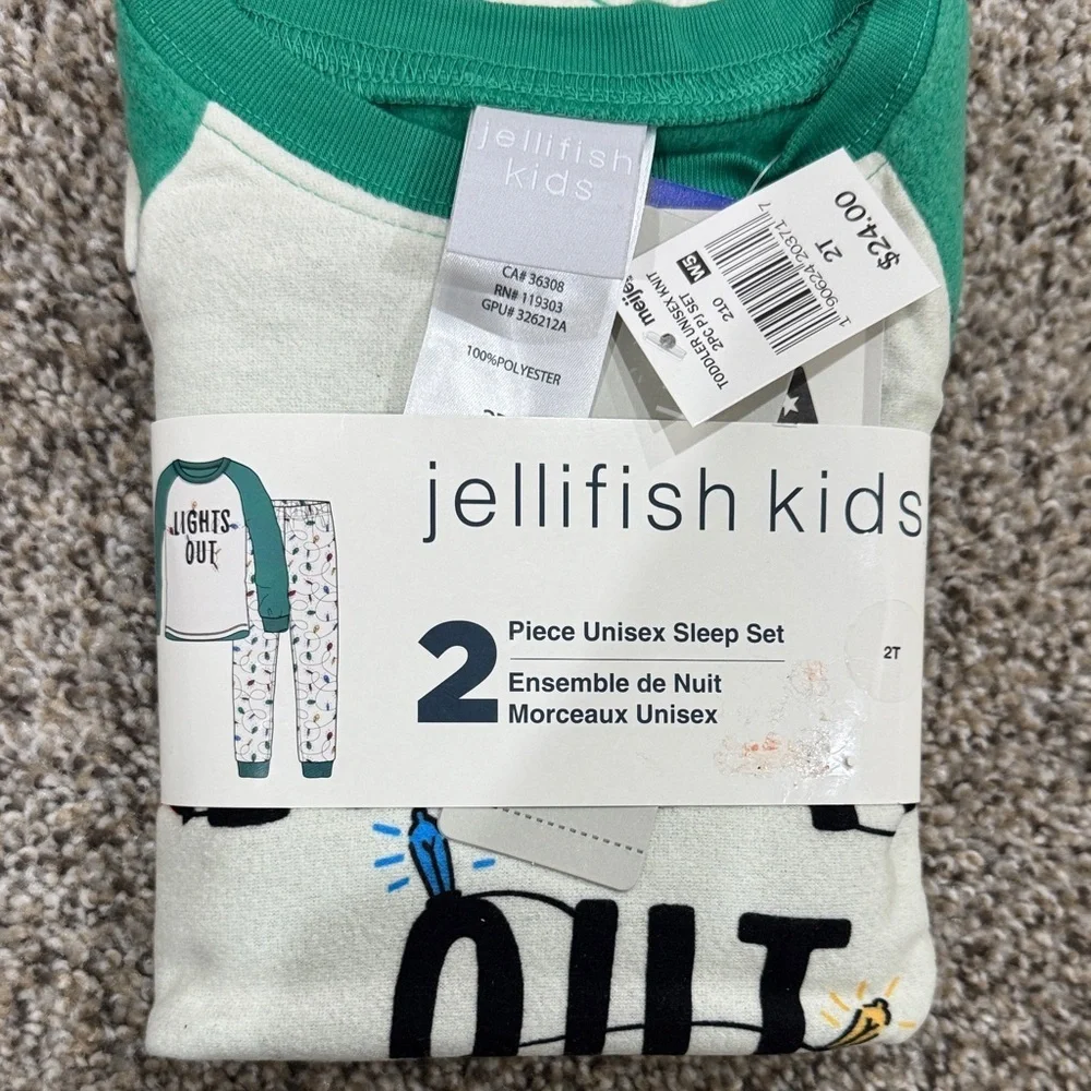 Jellifish Kids 2-Piece Unisex Sleep Set - Green & White